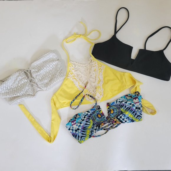 Lot Bundle of 4 Bikini Swimsuit Tops White, Black, Yellow, Unpadded - Picture 1 of 15